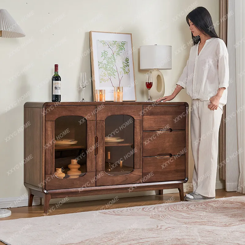 

Black walnut living room wall-mounted integrated storage cabinet, modern minimalist kitchen tea cabinet