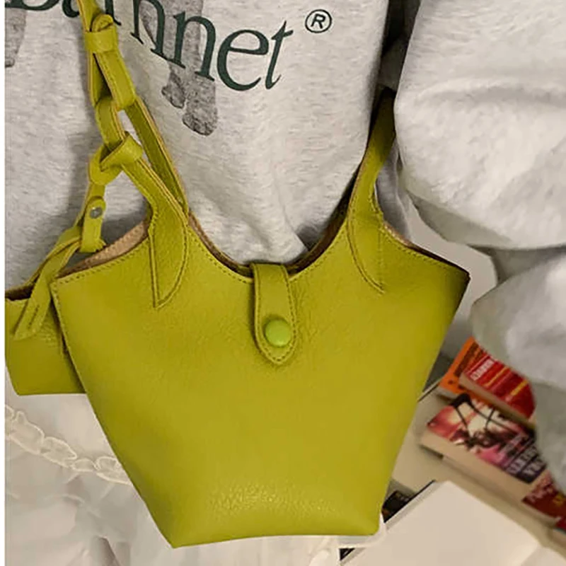 Borse a secchiello portatili verdi estive con mini borsa per donna Borsa a tracolla a tracolla in morbida pelle alla moda in stile coreano