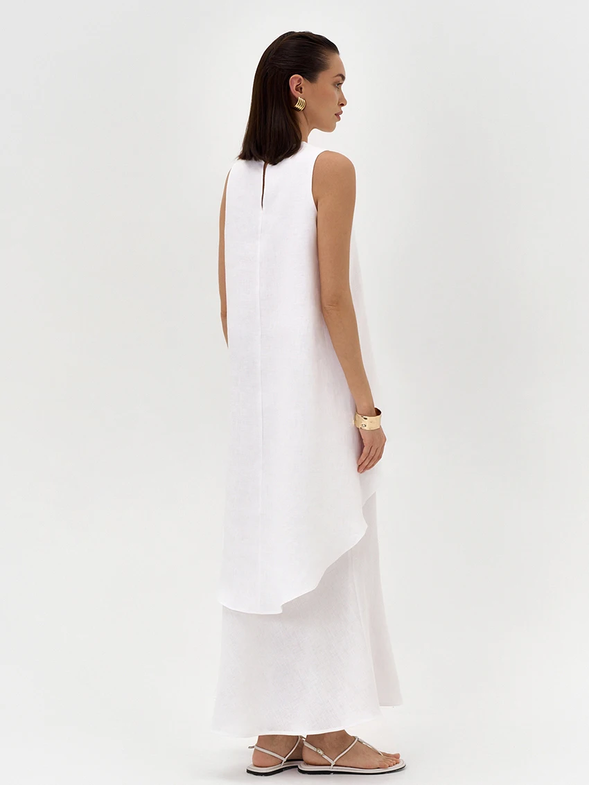 Marthaqiqi Casual White Female Sleepwear Set O-Neck Pajamas Sleeveless Nightie Backless Nightgown Long Skirts Home Clothes Women