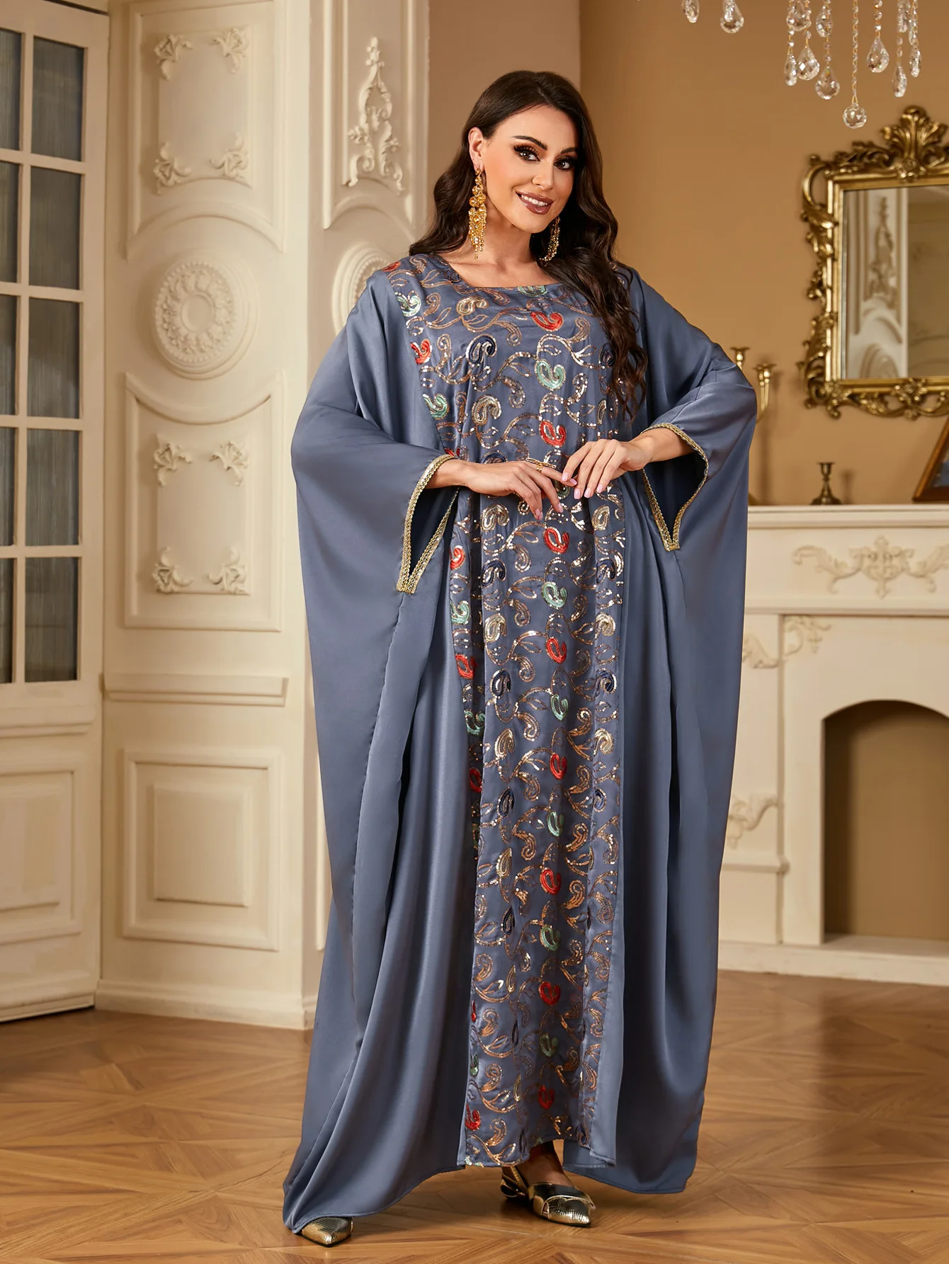 Robe en satin à manches chauve-souris pour femmes musulmanes, Abaya, Dubaï, Kaftan, Djellaba, Robe arabe, Caftan marocain, Robe éducative, Ramadan, Eid