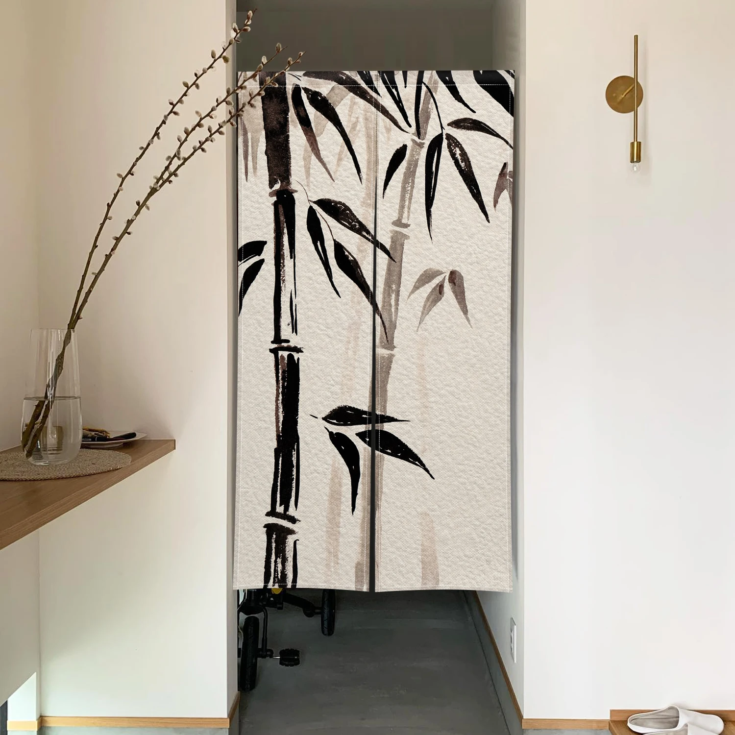 Tenda per porta in bambù con loto, lavaggio a inchiostro, pittura, tende in lino giapponese, porte, camera da letto, cucina, ingresso, decorazione, mezza tenda divisoria