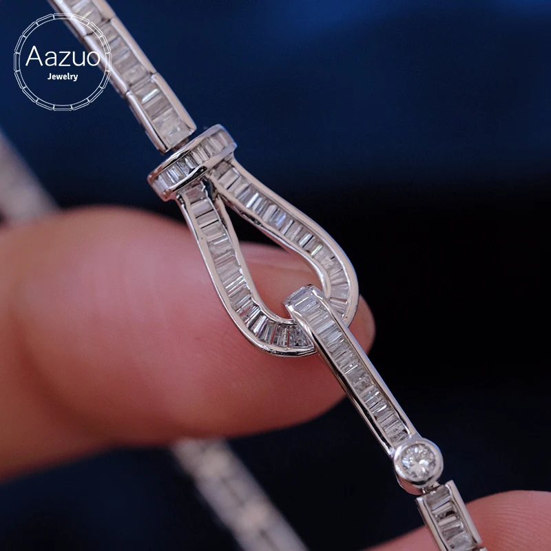 

Aazuo Au750 Real 18K White Gold Natrual Diamonds 1.5ct Fashion Ring Bracelets For Woman Upscale Trendy Wedding Engagement Party