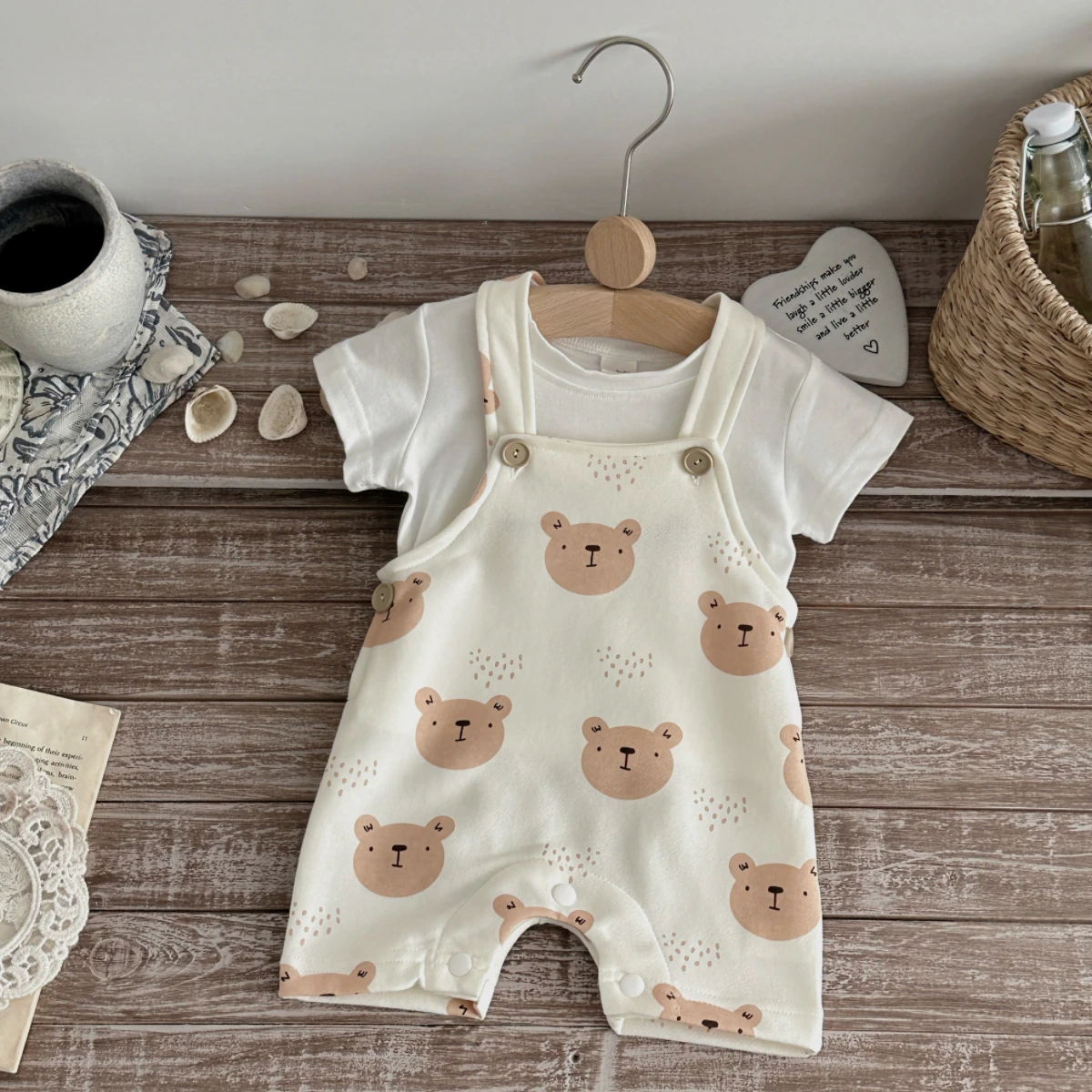 Sommer-Baby-Body mit niedlichem Cartoon-Bären-Aufdruck für Jungen und Mädchen, bequem, lässig, kurzärmelig, für 0–18 Monate