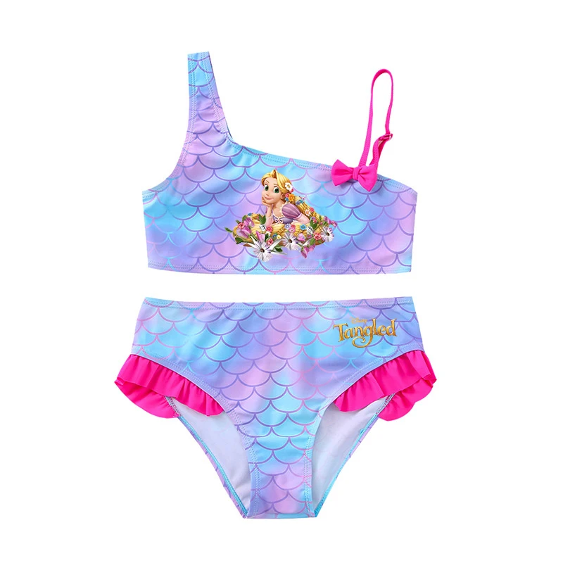 Tangled Rapunzel Princess Girls Bikini Swimsuit Kids Wear Mermaid Fish Children's Summer Swimwear Beach Two-Pieces Bathing Suits