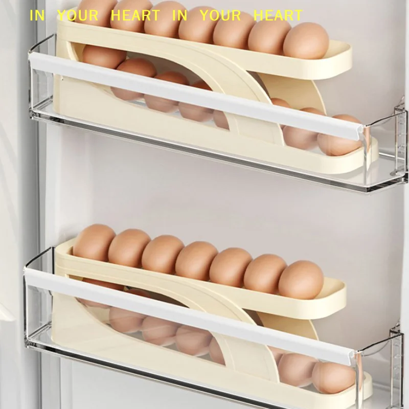 【X】Egg Basket Container Organizer Refrigerator Egg Dispenser For Kitchen Automatic Scrolling Egg Rack Holder Storage Box