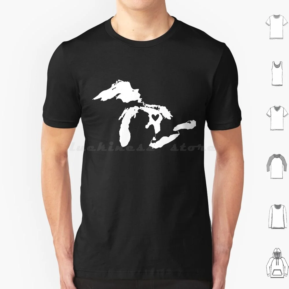 Camiseta Lake Huron talla grande 100% algodón mapa de Lake Huron corazón