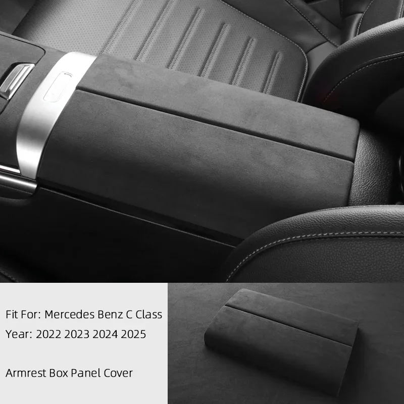 For Mercedes Benz C Class W206 2022 2023 2024 2025 Alcantara Suede Overlay Armrest Cover Center Control Storage Flip-cap Panel