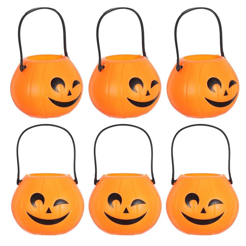 Mini seaux de citrouille portables pour Halloween, 6 pièces, pour enfants et adultes, usage décoratif, Mini seaux de citrouille d'halloween