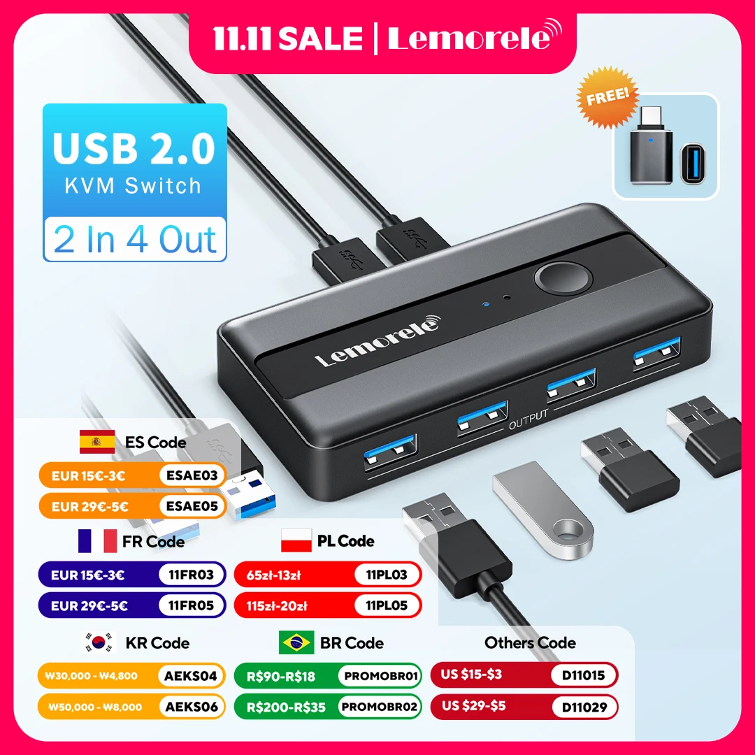 

Lemorele USB KVM-переключатель-адаптер USB 3.0 Switcher 2 входа 4 выхода USB-переключатель KVM-переключатель Принтер Sharer для клавиатуры компьютера