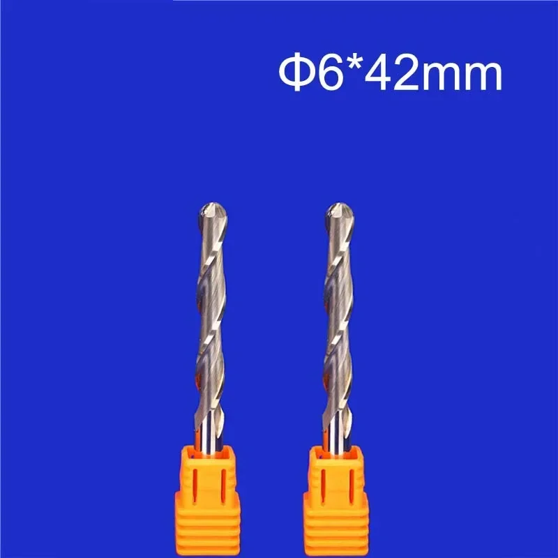 2pcs 6MM *42MM Two Flutes Ball Nose Bits, Carbide End Mill, Engraving Cutting Tools, CNC Router Cutters, Acryl, PVC