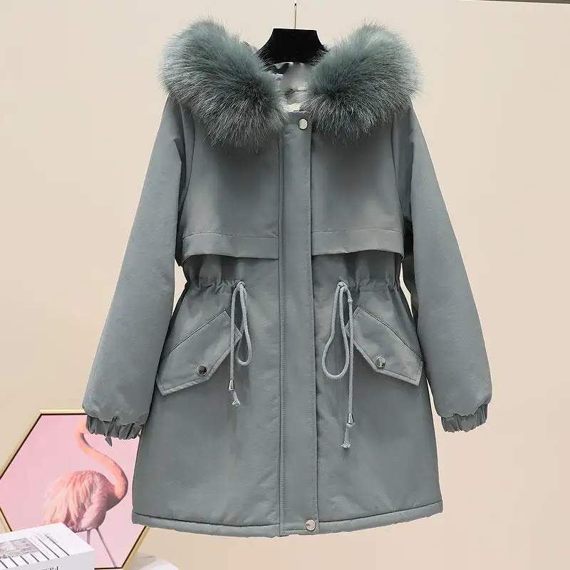 Parka da donna cappotti 2024 inverno femminile collo di pelliccia caldo addensare caldo lungo cotone giacca donna vita coulisse giacca per le donne