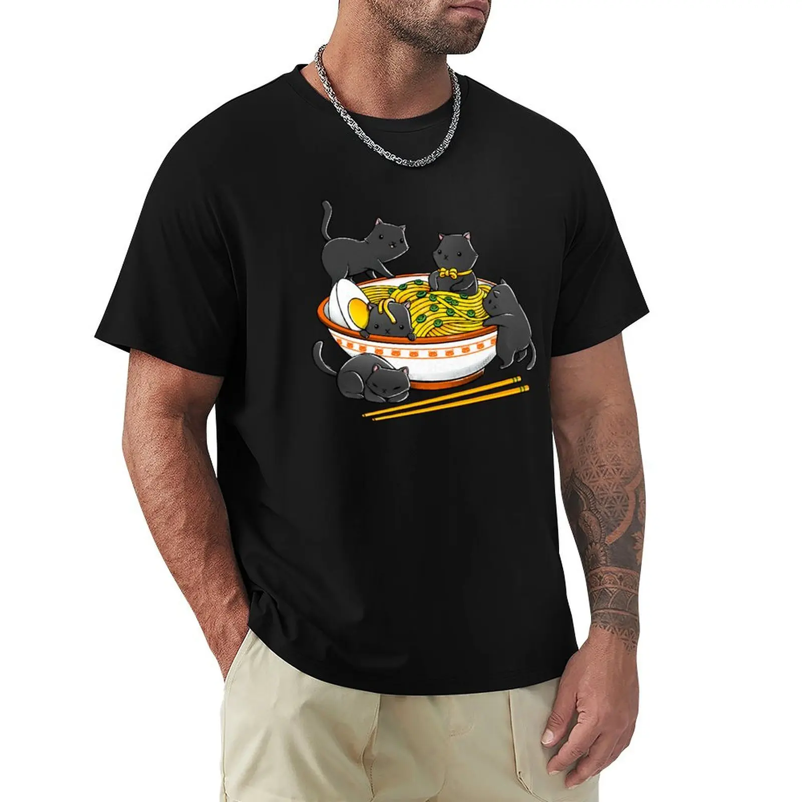 Kawaii Anime Cat Japanese Ramen Noodles T-Shirt anime t shirts for man T-Shirt