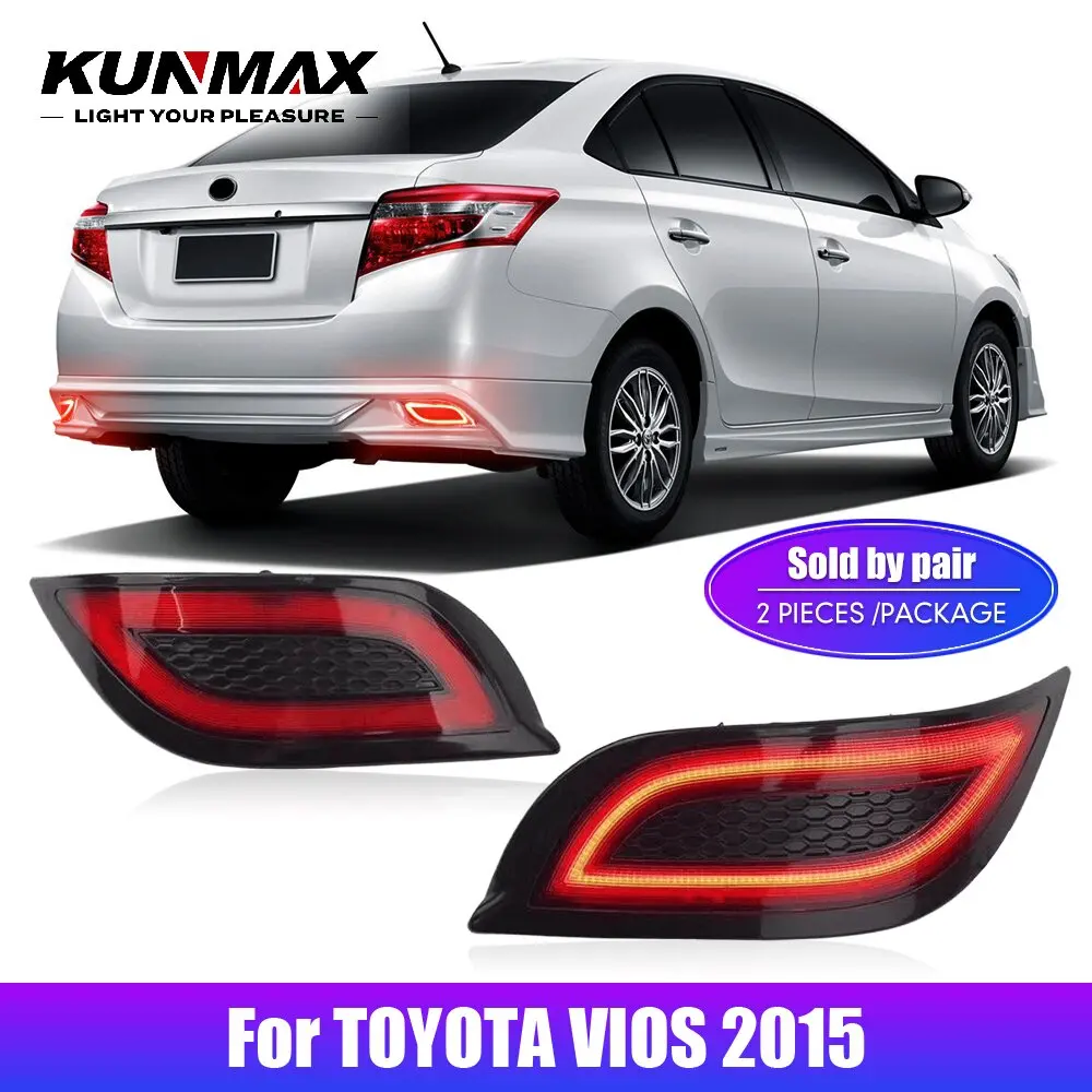For TOYOTA VIOS 2015 NCP150 Led Car Rear Lamps Rear Bumper Reflector Light DRL Lights Stop Lamp Accessories Red Black Lens