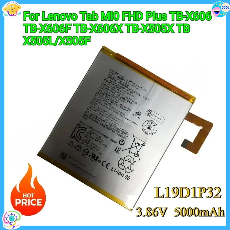 

New High Quality 5100mAh L19D1P32 Battery For Lenovo Tab M10 FHD Plus TB-X606 TB-X606F TB-X606X TB-X505X TB-X505L/X505F
