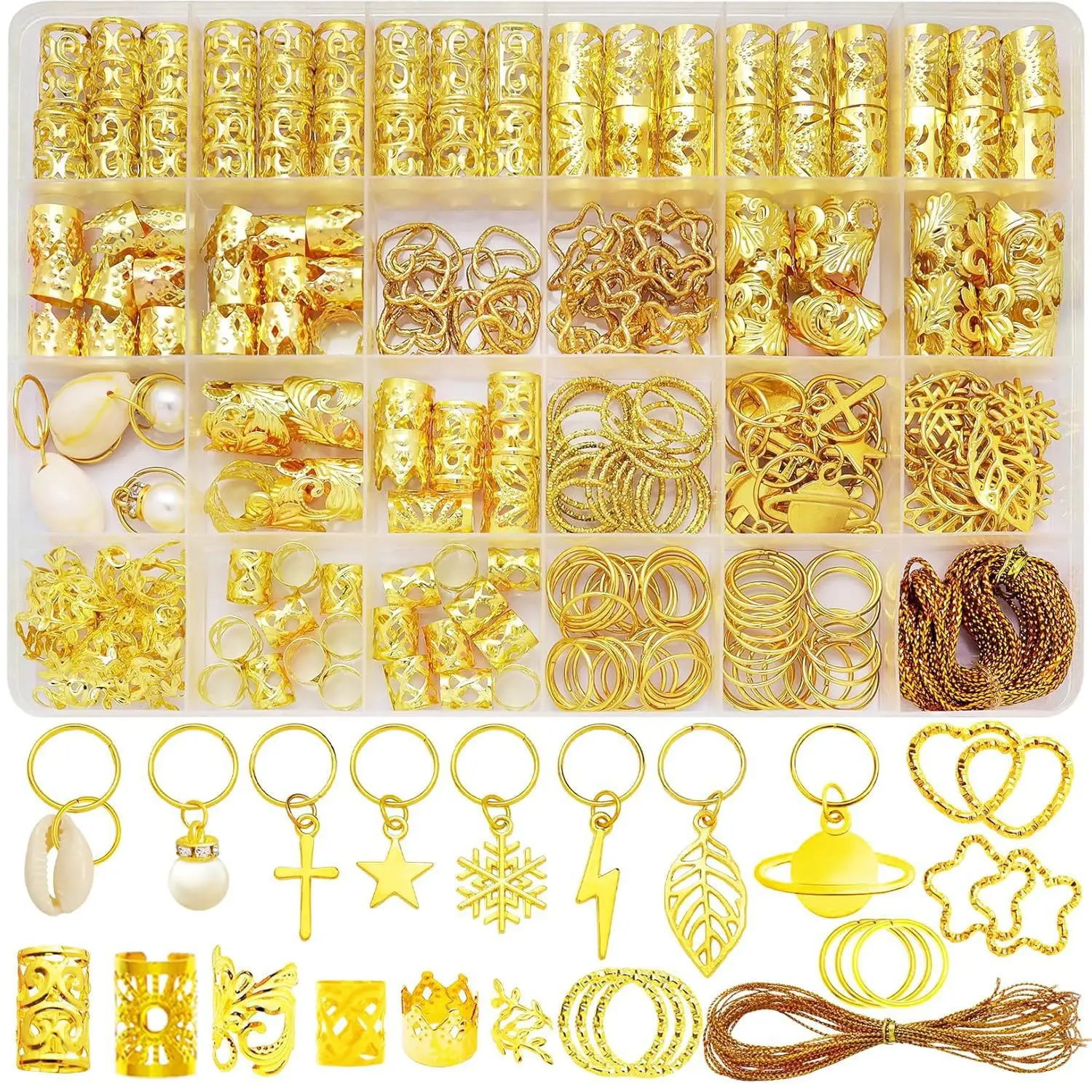 

260 Pcs Dreadlock Hair Extension Ring Set Electroplated Gold Silver Color Hair Loop Alloy Pendant DIY Headwear Decoration