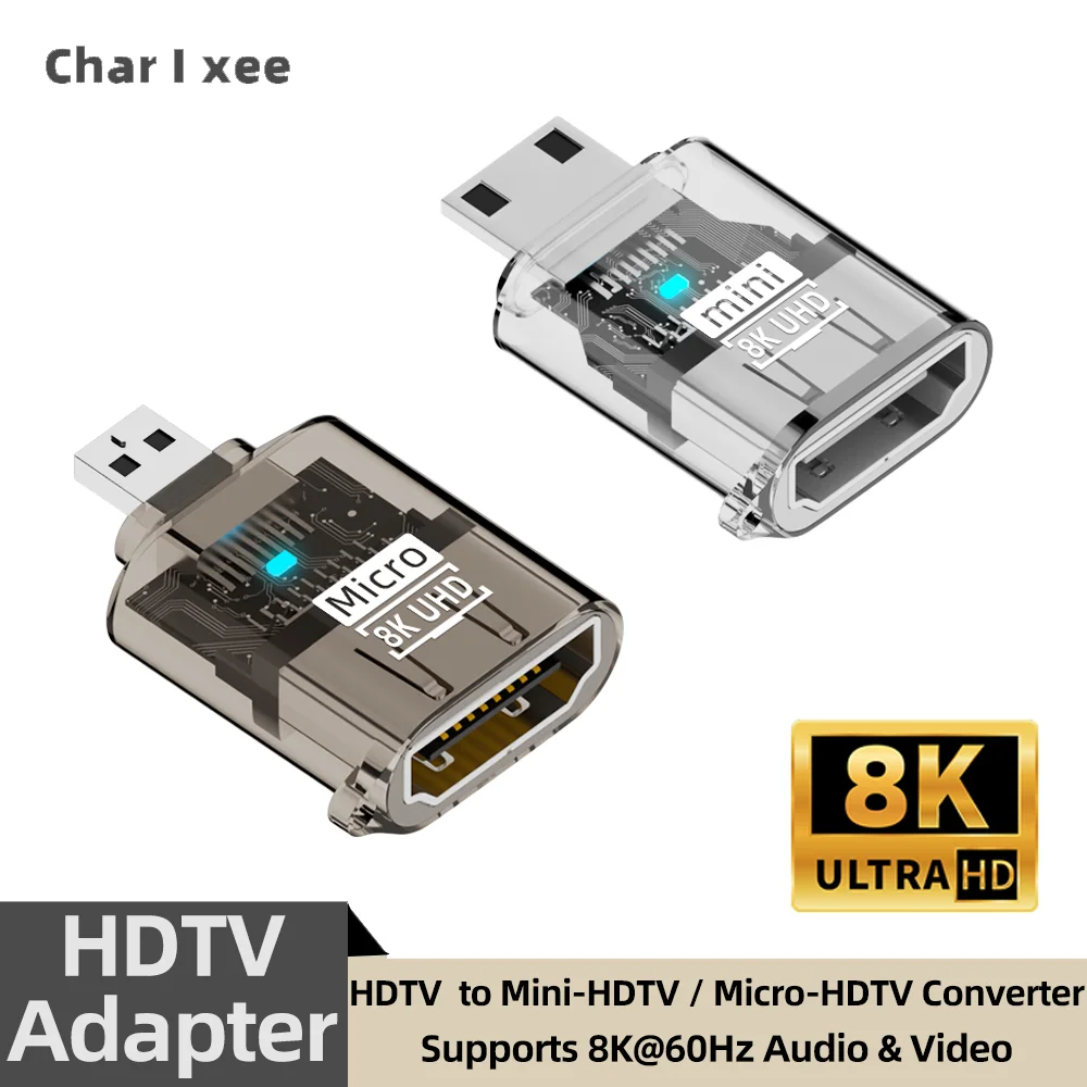 HDTV Female to Mini‑HDTV / Micro‑HDTV Male Adapter Compatible with HDMI 2.1 8K@60Hz Audio Video Transmission for Camera Laptop