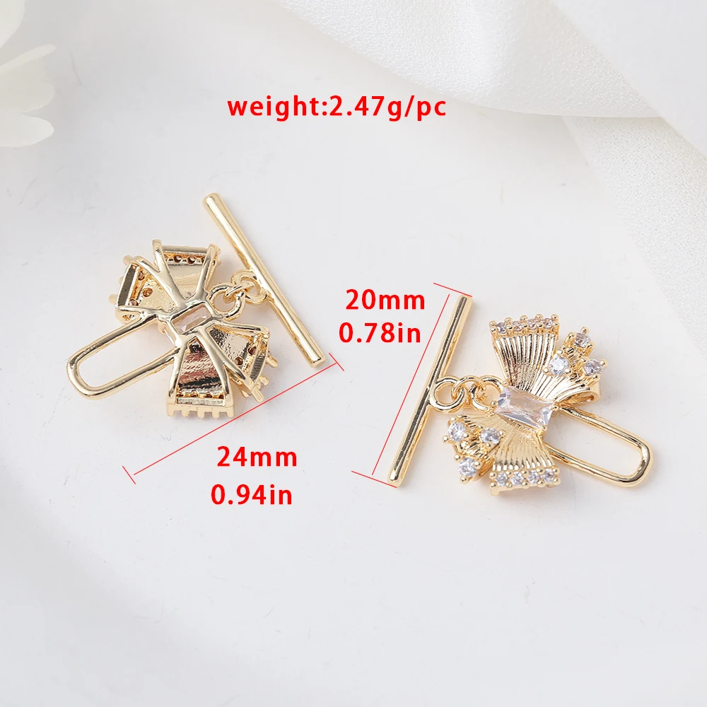 CZ bronze banhado a ouro Alternar Fechos para DIY Fazer Jóias, T-Bar Links, Pulseira Fechos, Fastener Connector, Bowknot