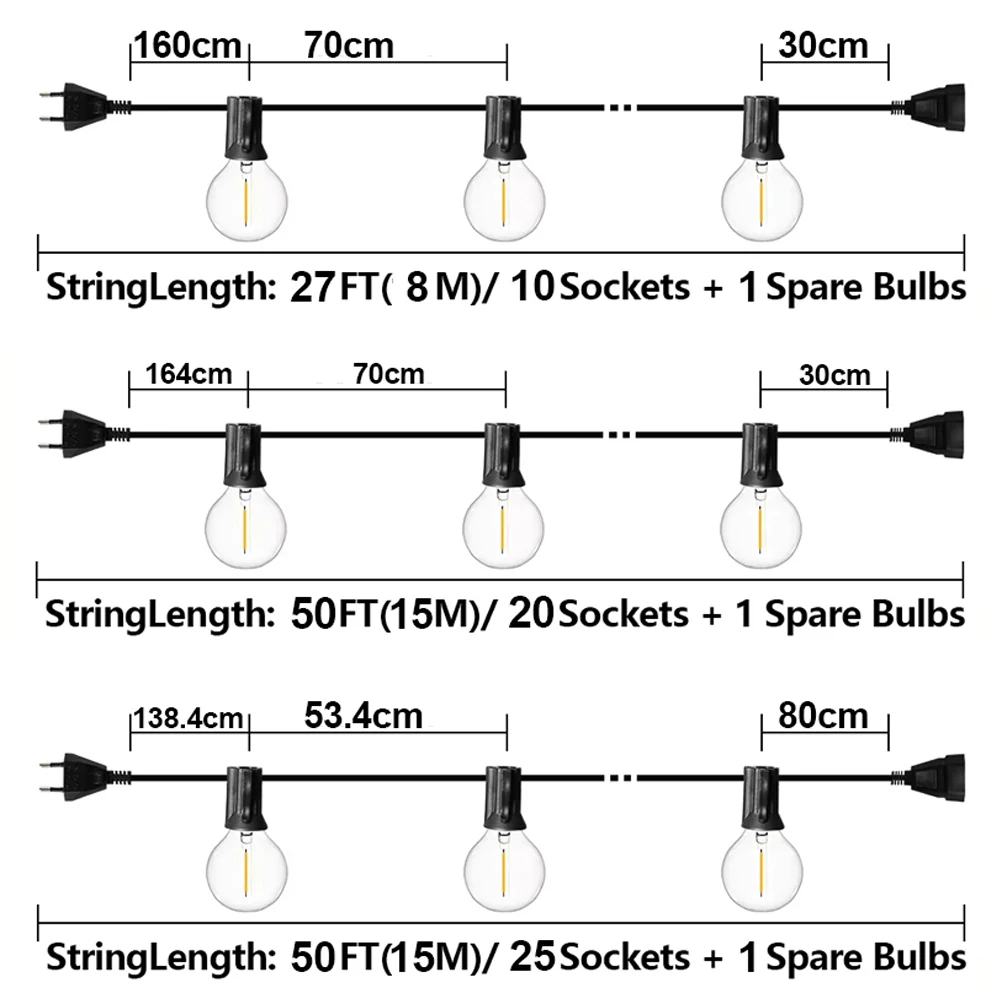 8M/24M/45M Outdoor Garten Lichterketten G40LED Bruchsichere Glühbirne IP44Fairy Lampe 2700K Hochzeit Weihnachten party Decor Girlande Lampe – Detail 1