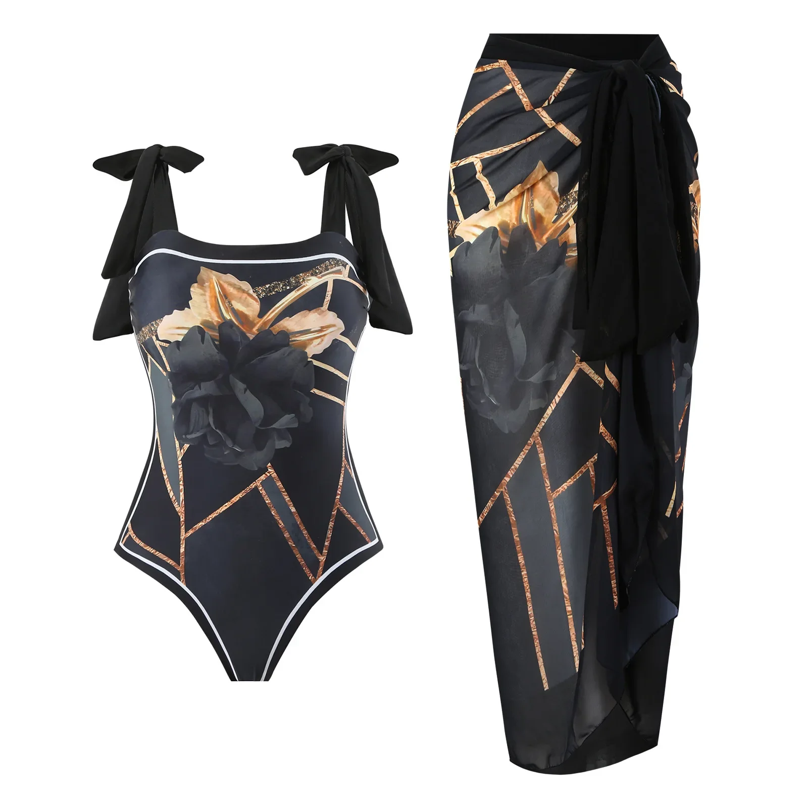 

Women's 2-Piece Bikini Set 2025 Push-Up Floral Print Ruffle Strappy Bandage Brazilian Swimwear Biquini Bathing Suit