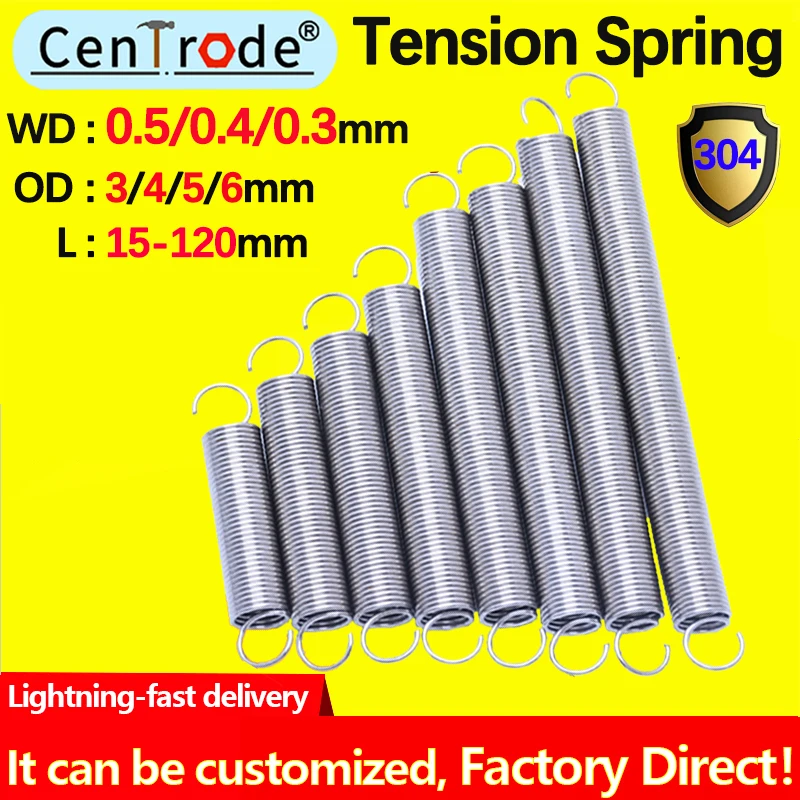 304 Stainless Steel S Hook Cylindroid Helical Coil Pullback Extension Tension Spring Wire Diameter 0.3mm 0.4mm 0.5mm