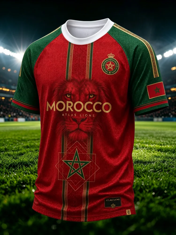 Summer New Morocco Soccer Jersey Black Green Short Sleeve Football Shirt Unisex Fan Sport Top Casual Breathable Family Kids Tees
