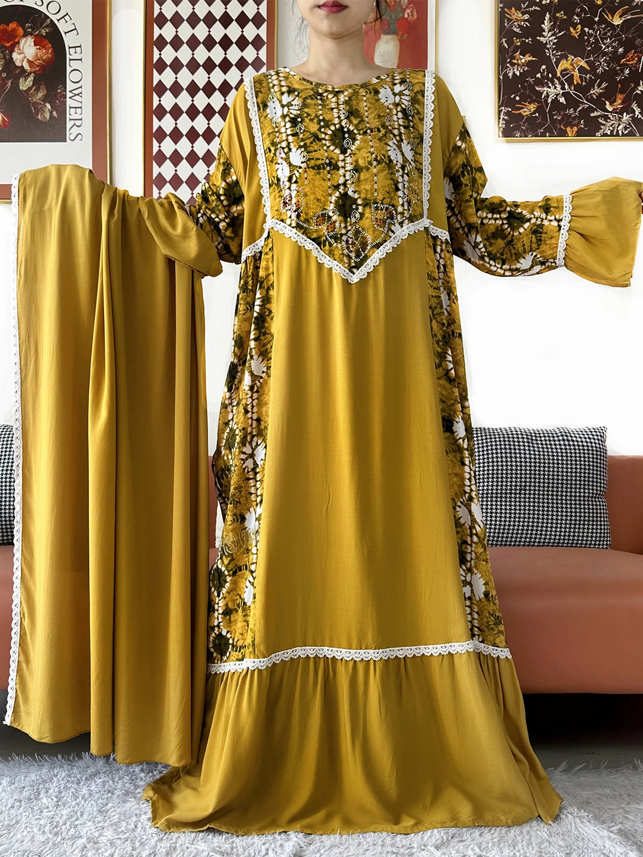 New Women Kashkha Dubai Dress Solid Cotton Dubai Abaya Dress Long Sleeve Loose Boho Maxi Casual Fashion African Clothing 6