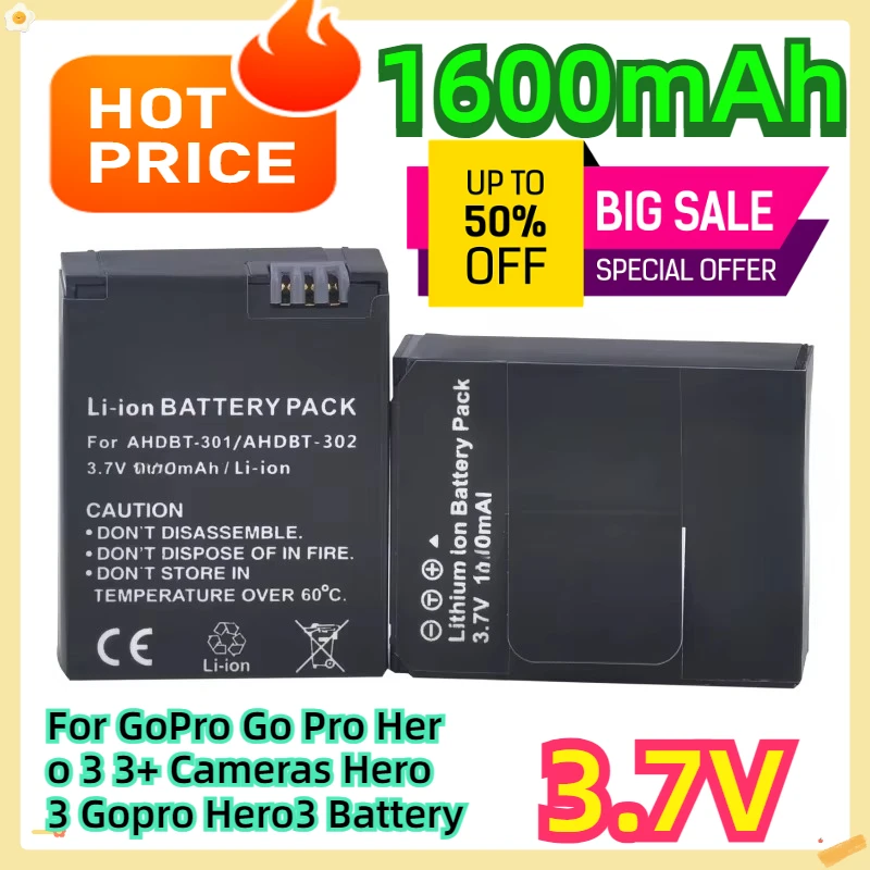 For GoPro Go Pro Hero 3 3+ Cameras 1600mAh Hero 3 Gopro Hero3 Battery