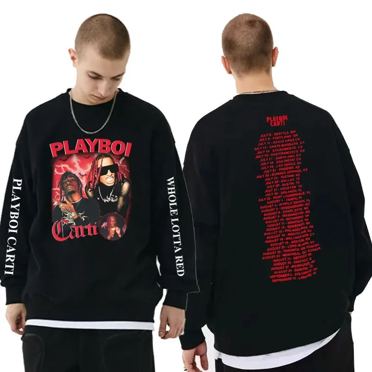 

Awesome Playboi Carti Hip Hop Double Sided Print Sweatshirt Men Women Oversized Pullovers Men's Tupac 2Pac Vintage Streetwear