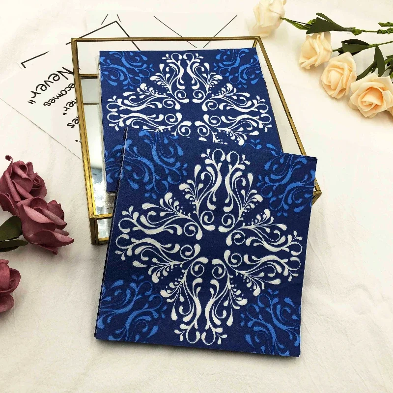 20pcs/Pac Colourful Printed Napkin Blue Flower Creative Square Paper Napkin Wedding Party Restaurant Folding Mouth Cloths