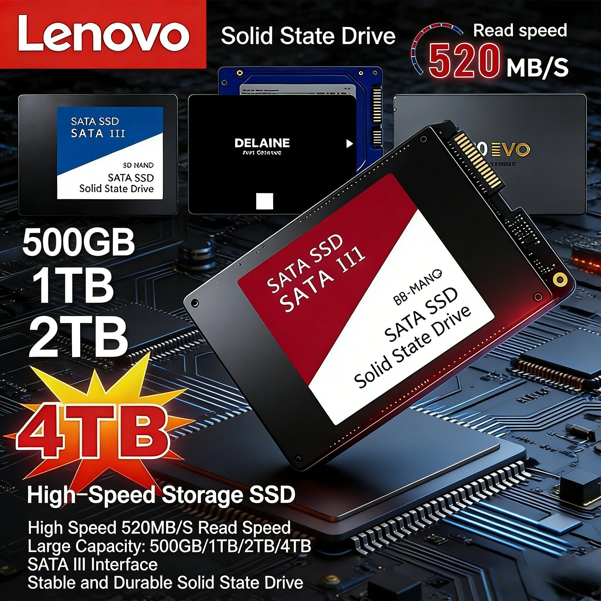 

Внешний жесткий диск Lenovo для внутреннего жесткого накопителя, интерфейс SATA3, портативный SSD на 2 ТБ/4 ТБ, высокоскоростной твердотельный накопитель для ноутбука