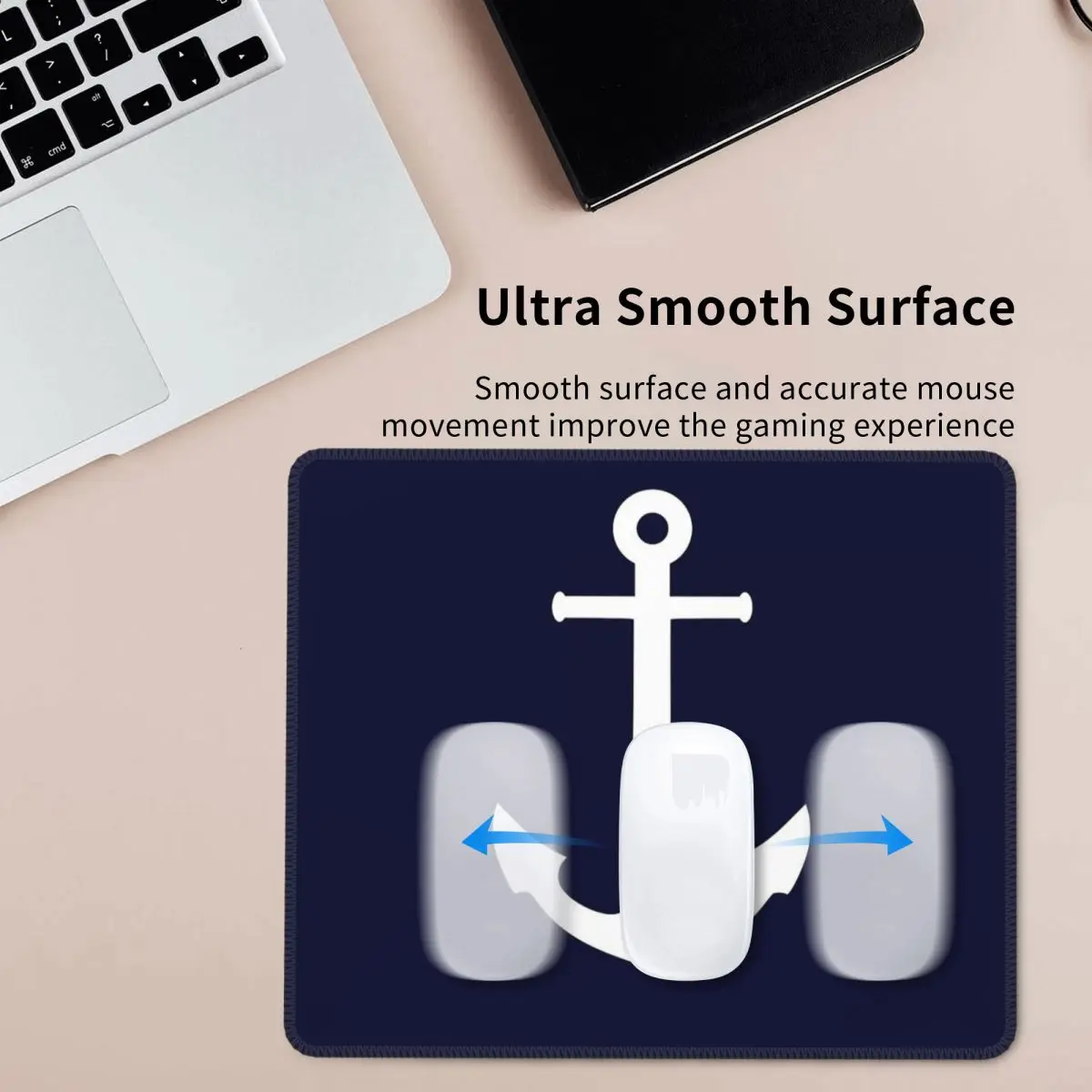 White Anchor On Navy Blue Mouse Pad Computer Keyboard Mouse Mat Gaming Laptop Desk Mat Office Table Mats