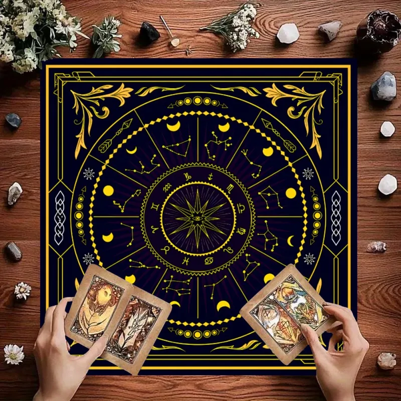 VIKAMA Retro Zodiac Tarot Cloth Moon Phase Altar Cloth Astrology Tablecloth Divination Mat Witchcraft Home Room Decor