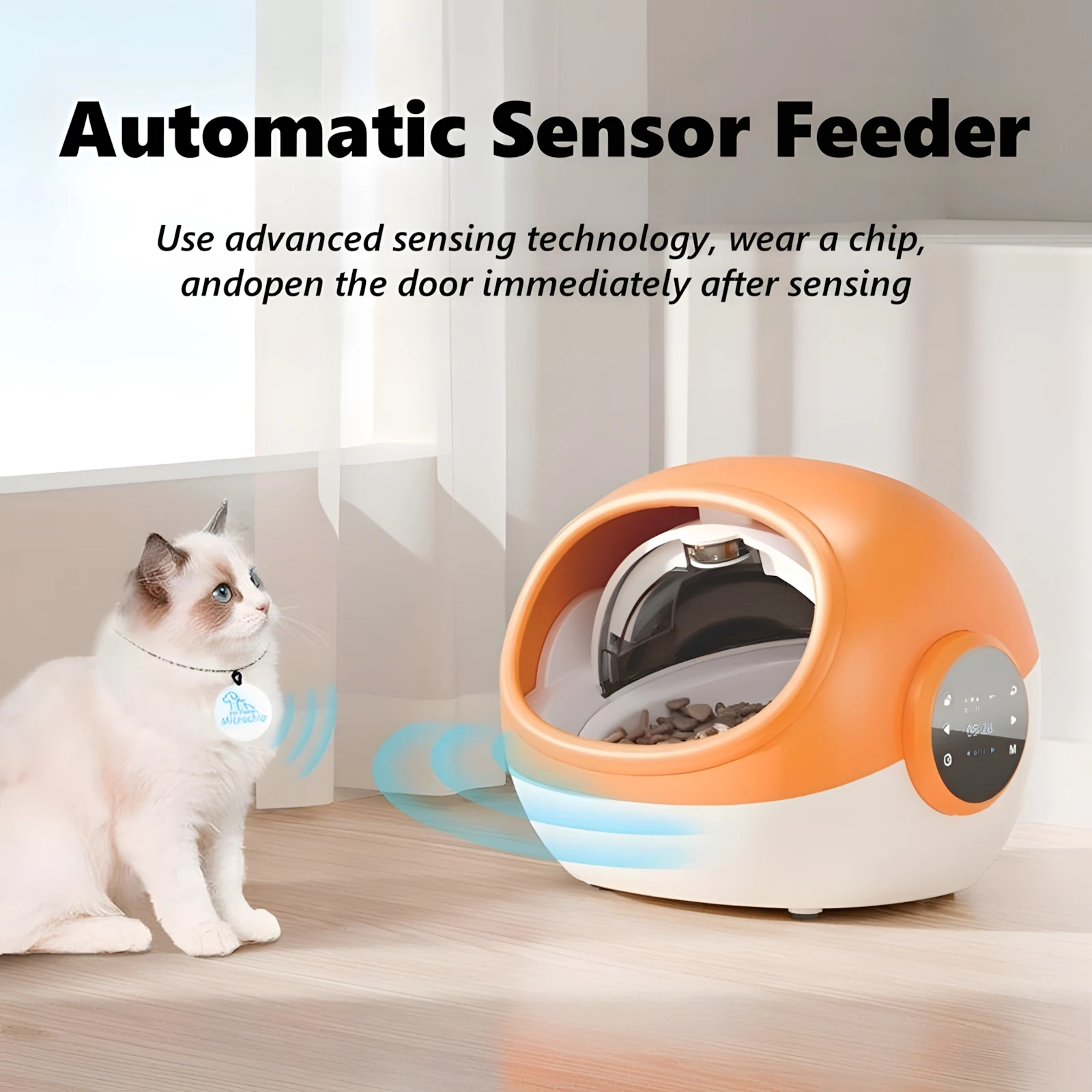 RFID Chip Recognition Automatic Cat Feeder Anti-Snatch Sound Record Dustproof Fresh Keeping Smart Pet Food DispenserforCats Dogs
