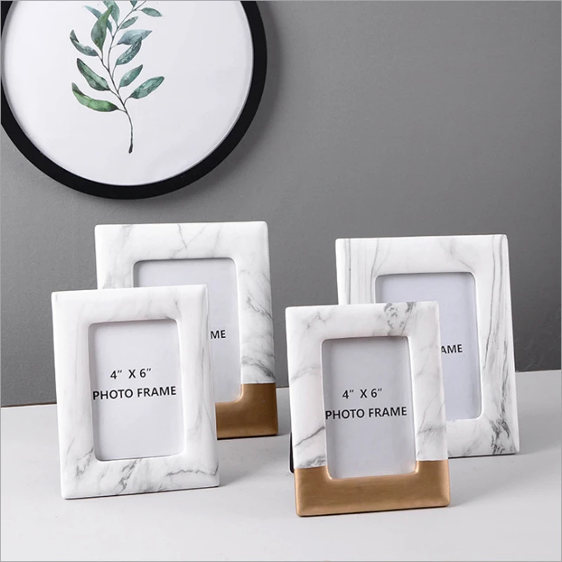 European Modern White Marble Accents Ceramic Photo Frame Rectangle 3.5x5 4x6 5x7 Inches For Home Tabletop Decoration