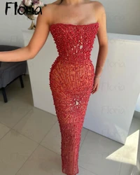 Boat Neck Ankle Length Red Prom Dresses Heavy Beaded Arabic Afterparty Dresses вечернее платье женское нарядное Custom Made 2024