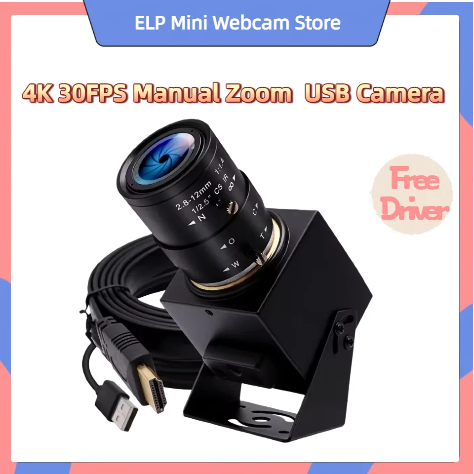 ELP 4K 30fps HDMI USB Camera H.265 3840*2160 4K Webcam with CS 5-50mm 10X Zoom Lens for Real-time Live Streaming UVC