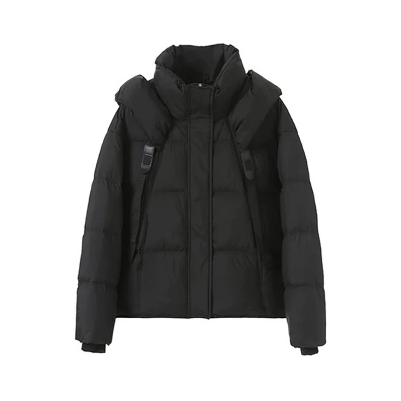 

Зимний короткий теплый пуховик с капюшоном, женский однотонный свободный стеганый пуховик на молнии, женская толстая пушистая куртка-паркер на белом утином пуху