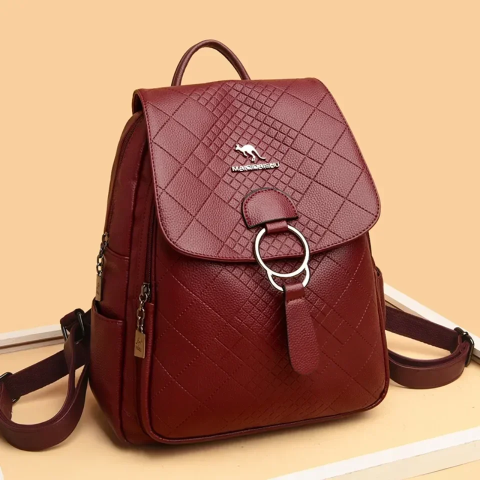 PU Women Backpack High Quality Soft Leather Women Bag Fashionable Anti Theft Lady Backpack Luxurious Design Large Capacity Bag