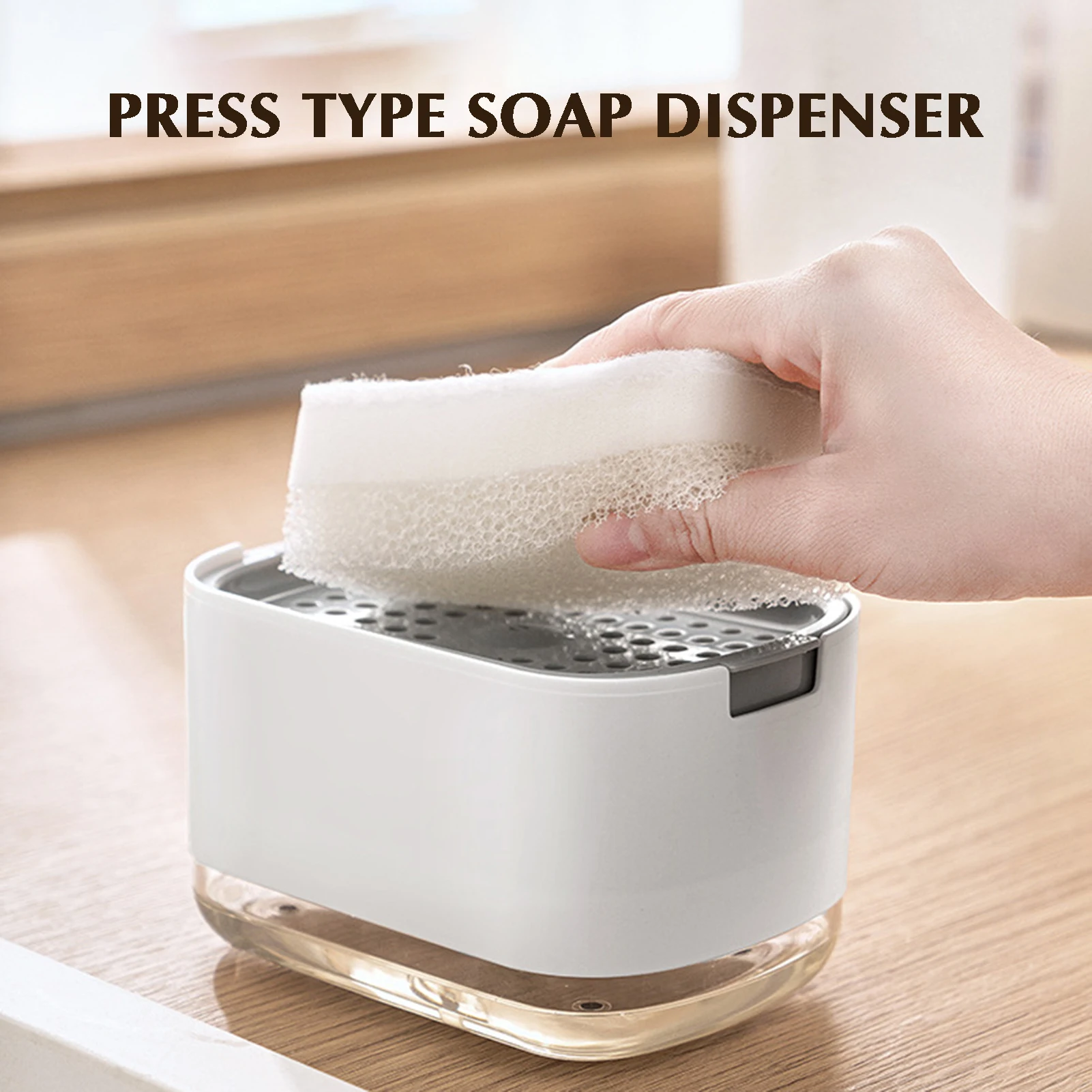 Press Type Automatic Liquid Box 2 in1 Sponge Holder Soap Dispenser Gift for Friends or Family