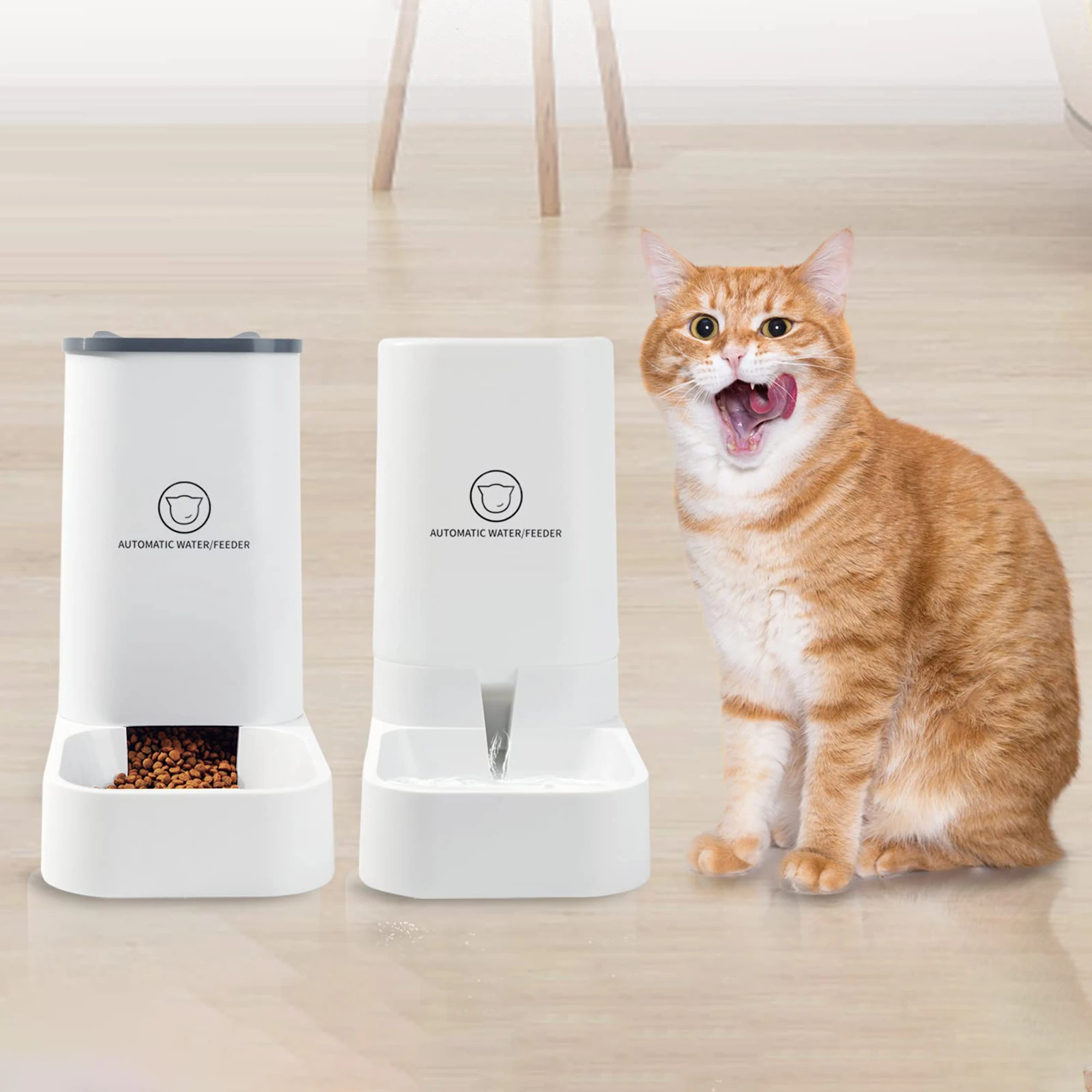 

Automatic Pet Feeder and Waterer Set for Cats and Dogs - Easy-to-Clean, Convenient, White - Care Taking Made Simple