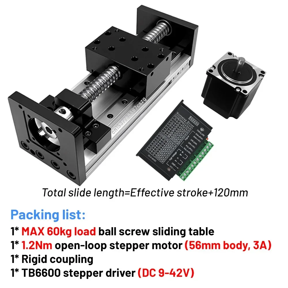 Kit de motor lineal Nema 23 de 57 mm con mesa deslizante CNC de husillo de bolas de 60 kg SFU1605/1610, módulo de movimiento con guía lineal