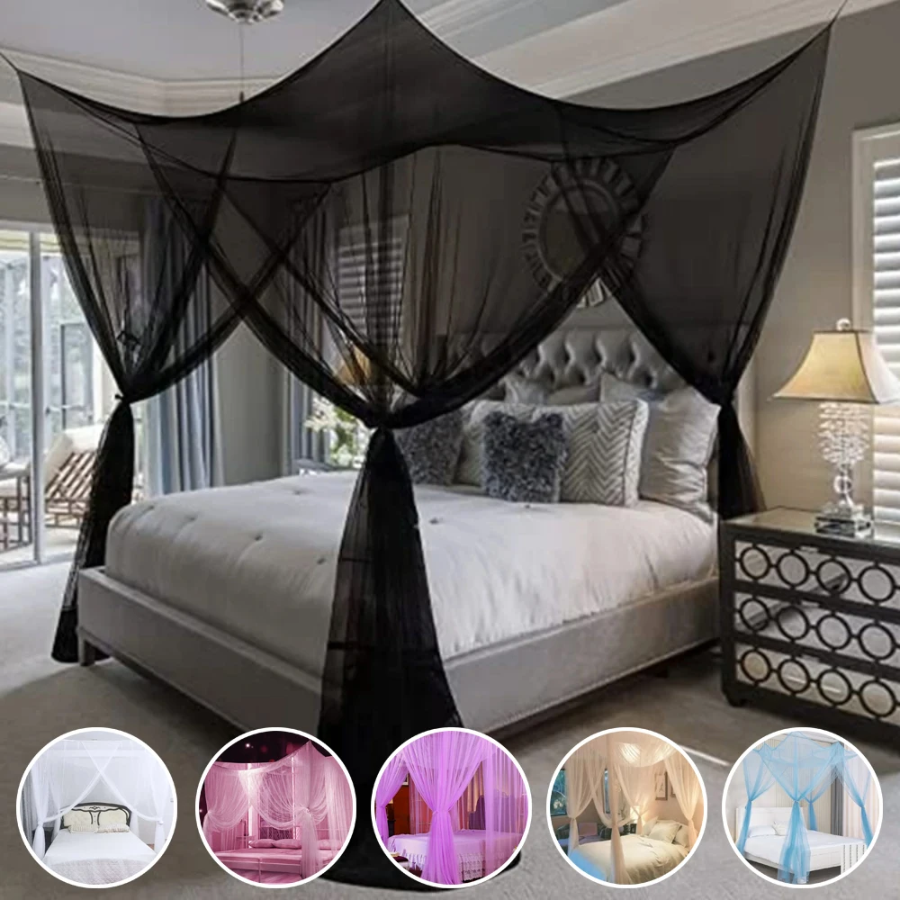 

Summer Square Mosquito Net Palace Four Door King/Queen Double Size Home Single Bed Prevent Insect Outdoor Grace White Canopy Net