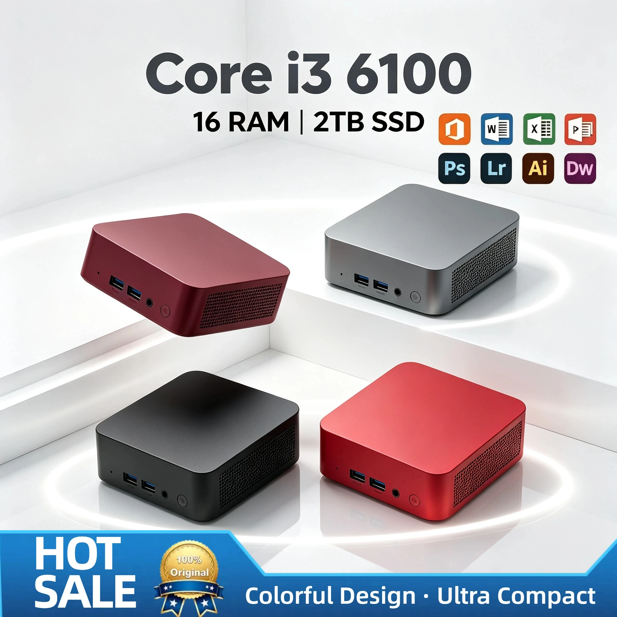 Intel Core i3 6100 Ultra Compact Mini PC 16GB RAM 1TB 2TB SSD WiFi6 Bluetooth 5.2 Low Power NVMe Desktop Pro Max Plus