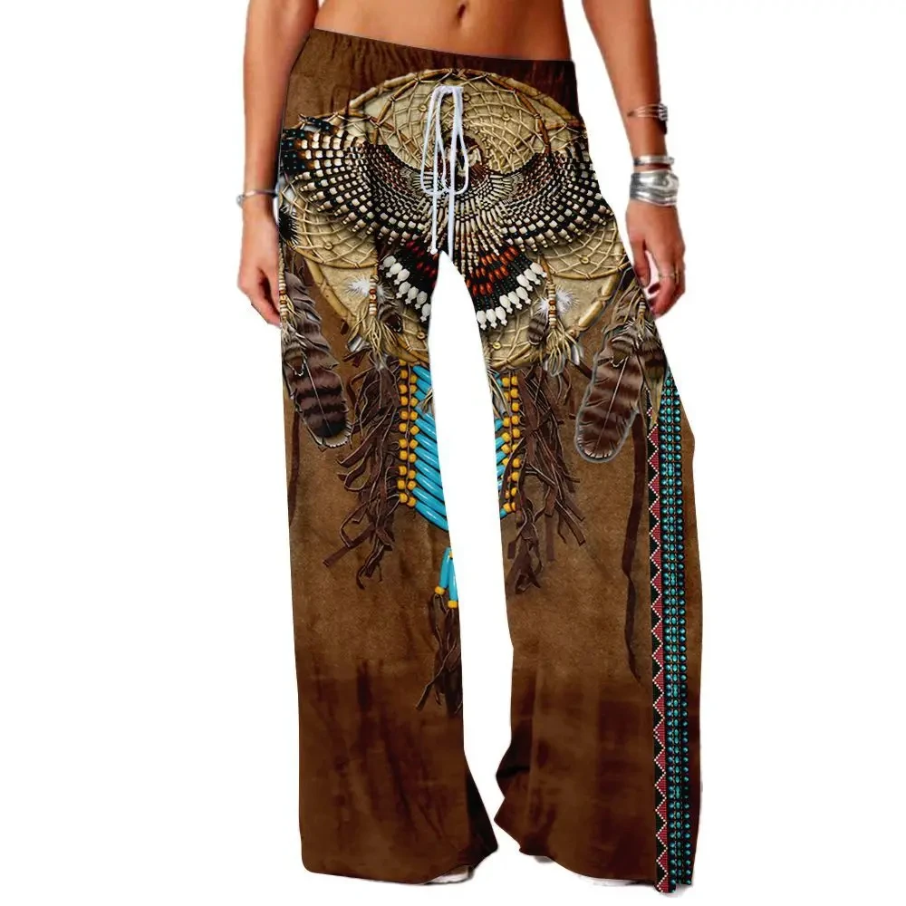 Medieval vintage tribal Indian floral pattern women\'s loose slacks wide leg large size yoga pants