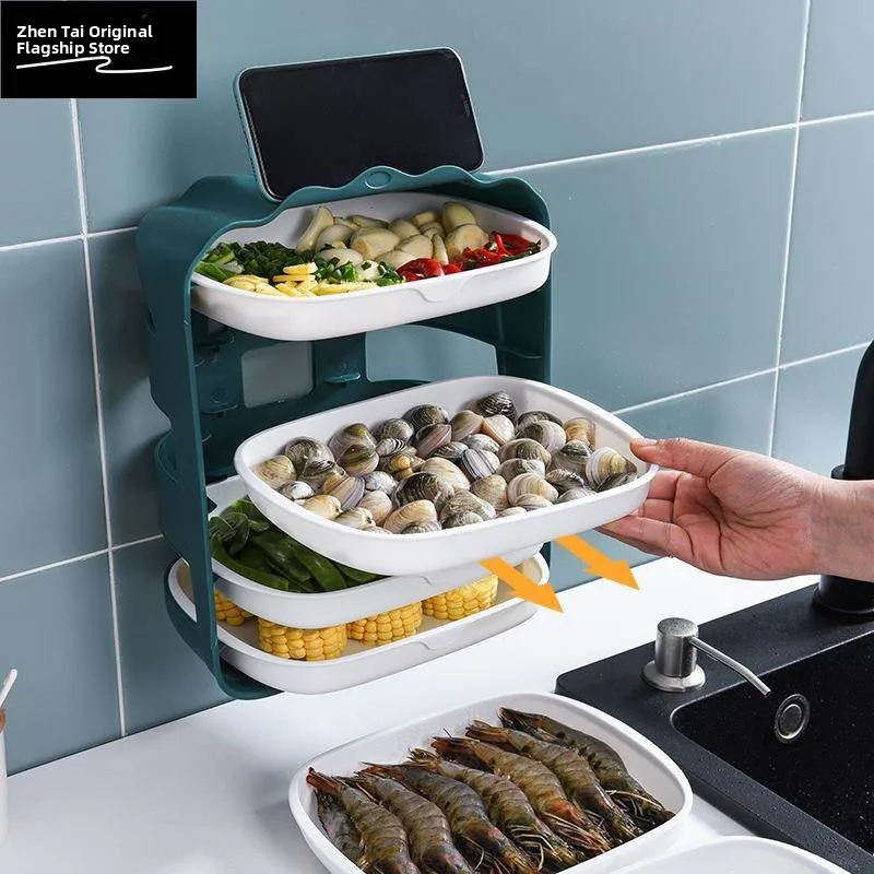 kitchen-multi-layer-drawer-design-hot-pot-no-punching-wall-hanging-utility-dish-preparation-plate-modern-simple-style-plastic