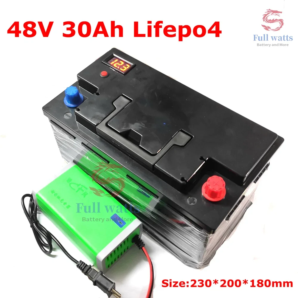 48V 30Ah Waterproof Lifepo4 Lithium Battery Pack with BMS for Scooter Bike Tricycle Solar Backup Power Supply +5A Charger