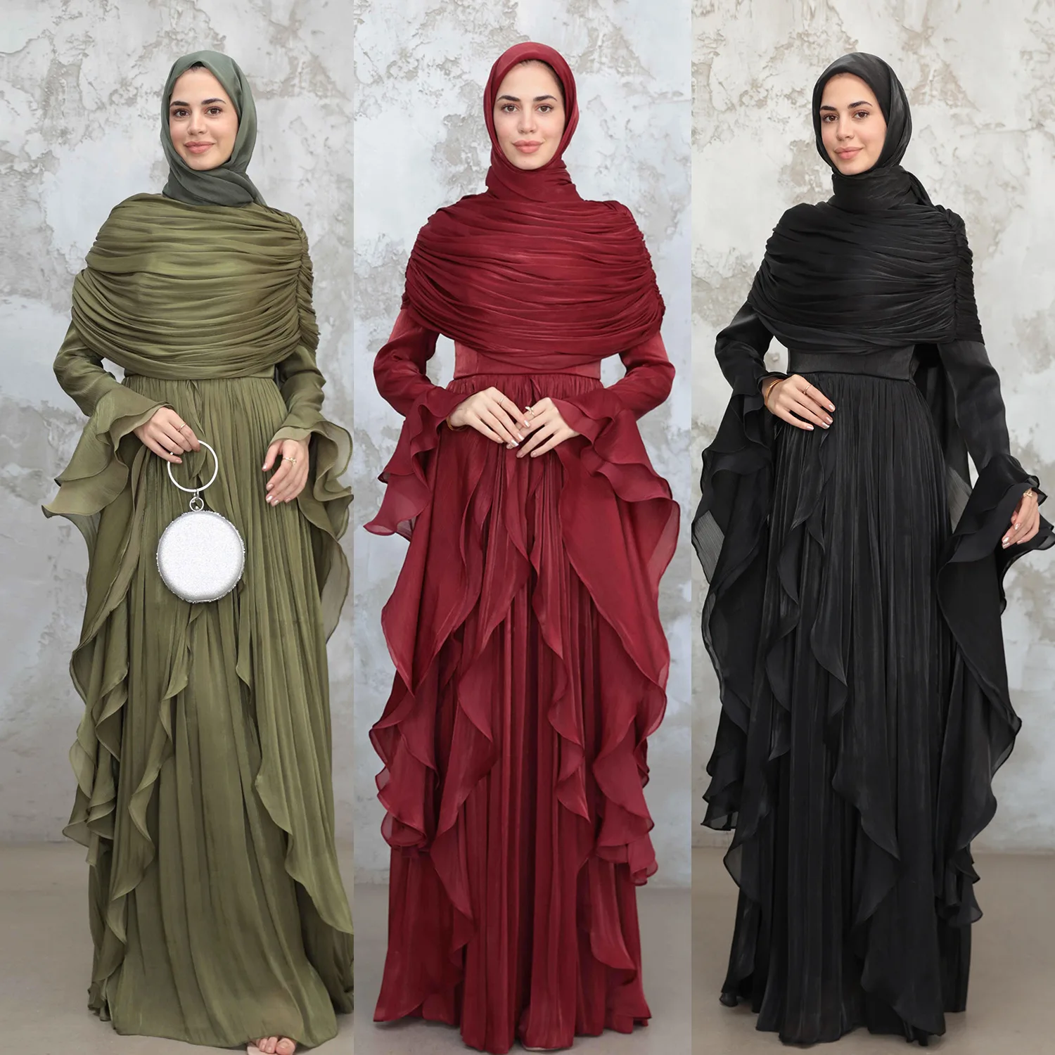 

Eid Abaya Shawl Muslim Woman Dubai Luxury Party Dress Pleated Ruffles Kaftan Robe Ramadan Islam Clothing Cloak Djellaba Jalabiya