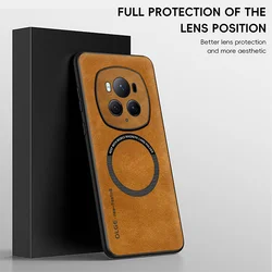 For Magsafe Magnetic Car Support Shockproof Matte Leather Phone Case For Honor 100 90 70 Magic 6 5 4 3 Pro Bumper Back Cover