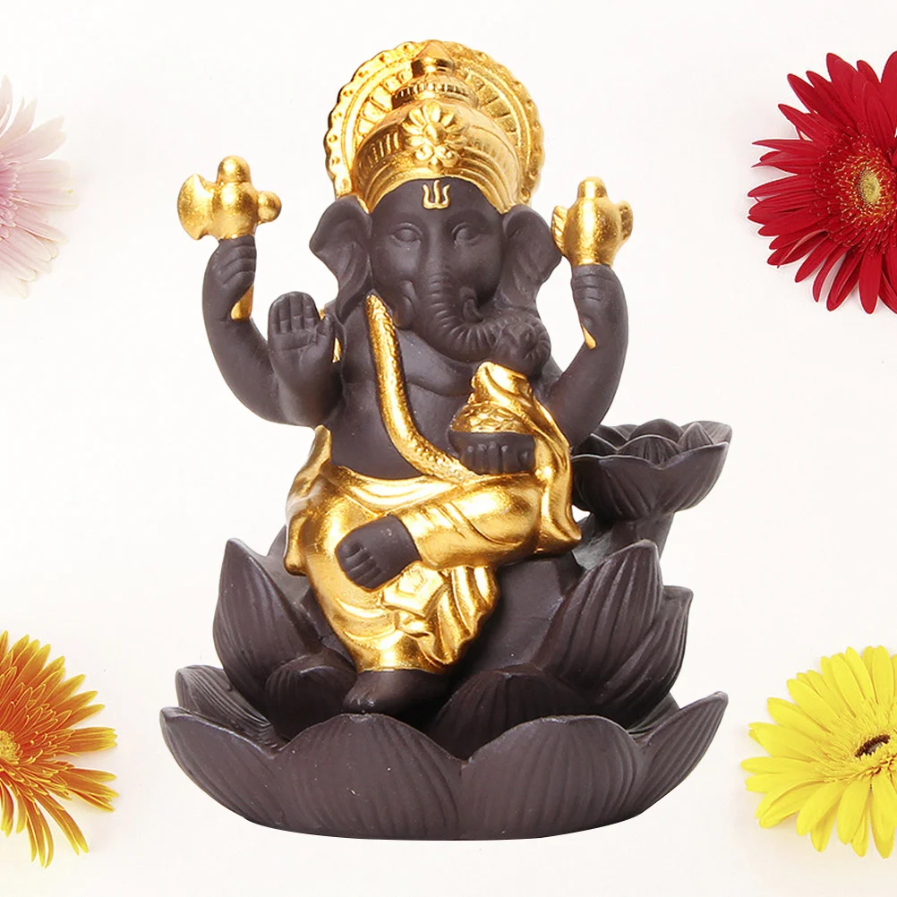 

Elephant God Backflow Incense Burner Purple Clay Ceramic Classic Design Relax Improve Life Study Yoga Holder Elephant God Burner