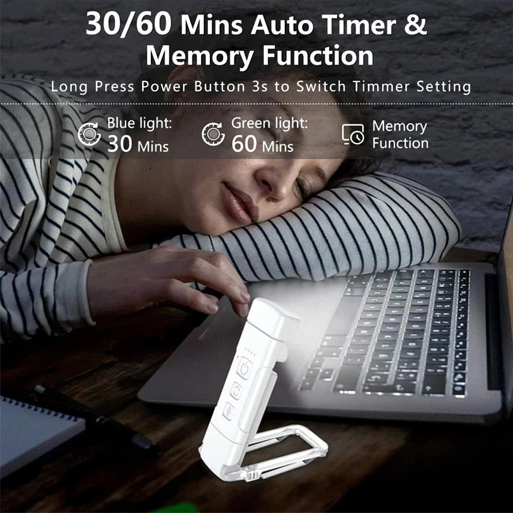 HOMEFISH Book Light with Timer USB Rechargeable 3 Colors 5 Brightness Clip-on Reading Lamp Bookmark Night Light for Books